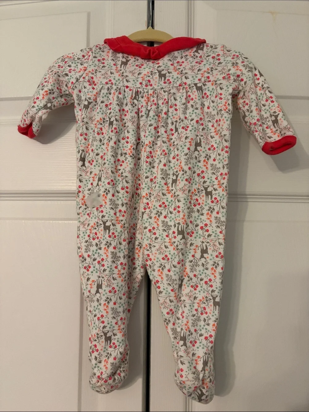 Gymboree Adorable Floral Deer Print Footie with Red Ruffle Trim Size 0-3 Model